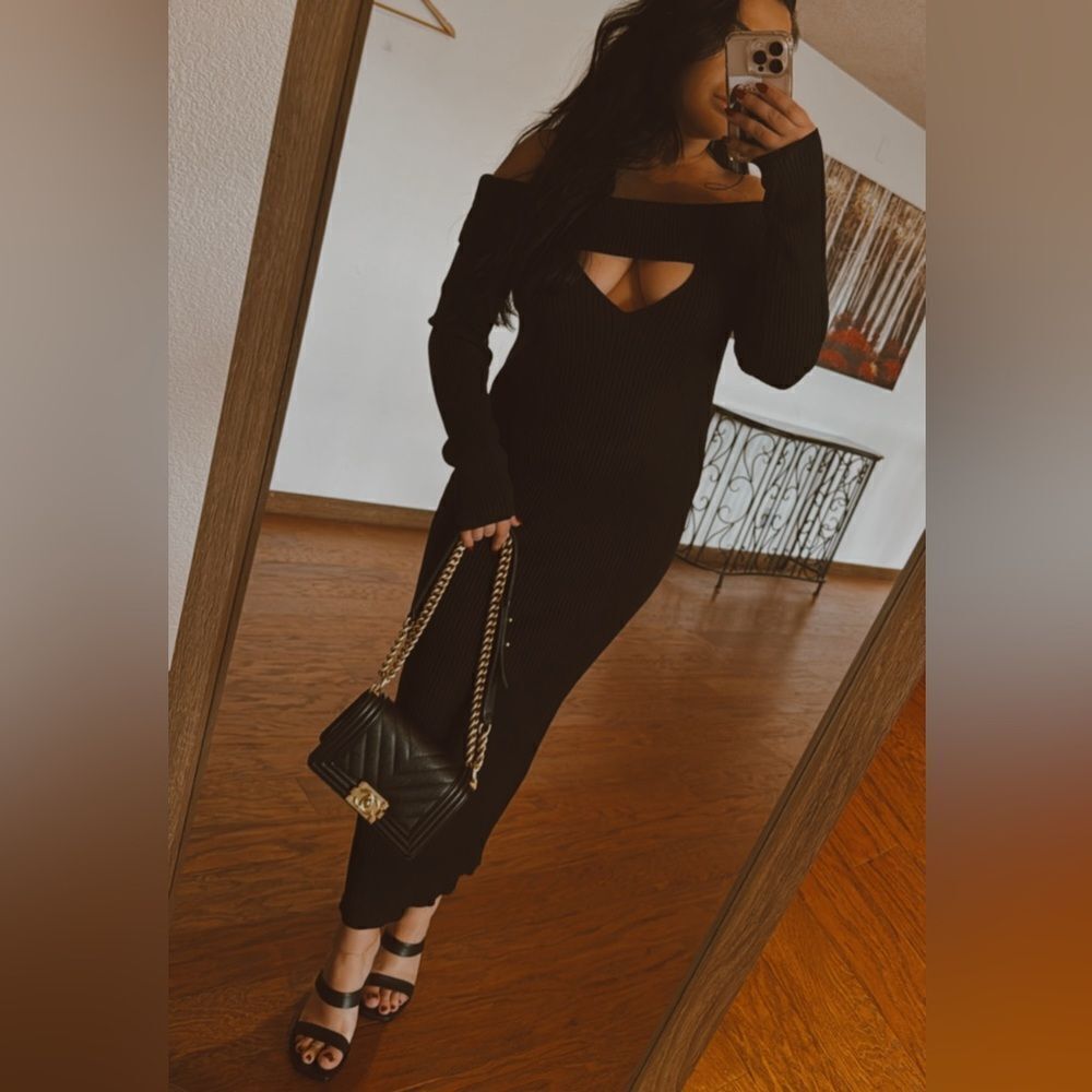 Black off the shoulder maxi dress